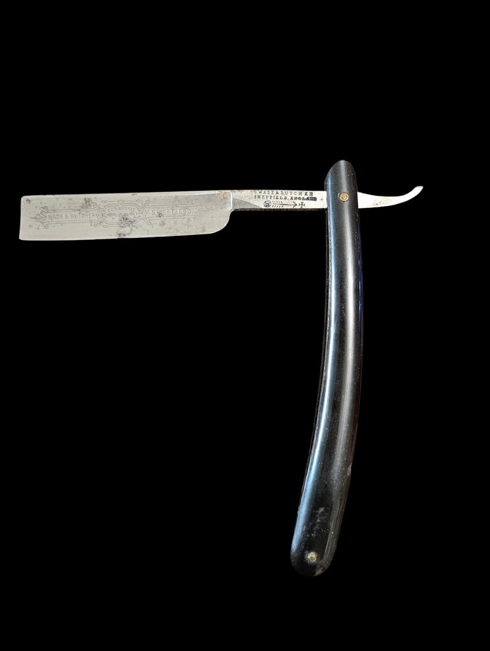 Straight Razor By Wade & Butcher Vintage Sheffield England Black Handle